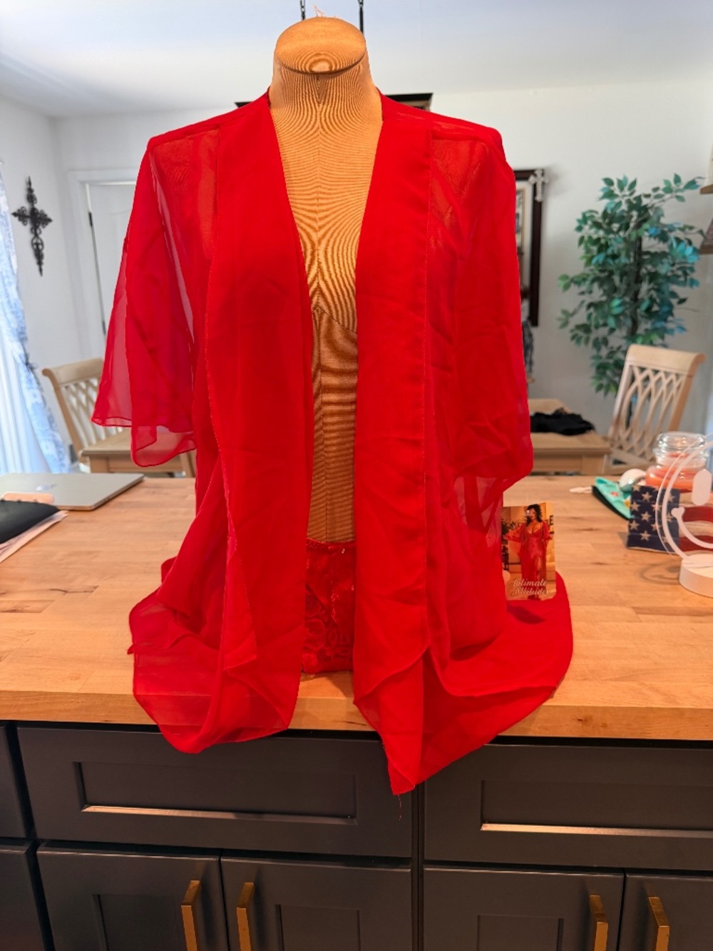 Red sheer chiffon kimono robe set